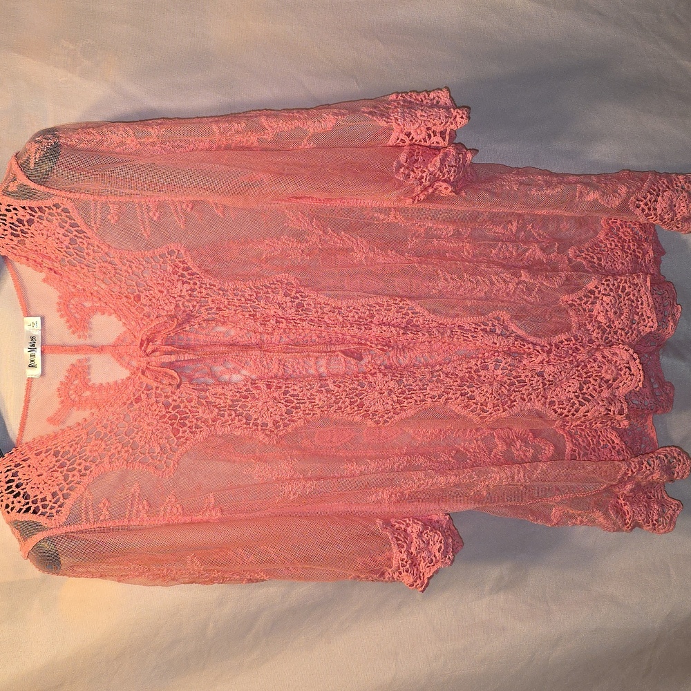 RoomMates Pink Lace Sleepwear Robe Cover Up Womens Large (Virginia # 4)